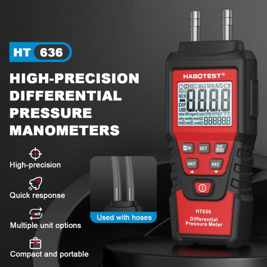 HABOTEST HT636 Highly Precision Differential Pressure Gauge Digital Micropressure Tester, HT636