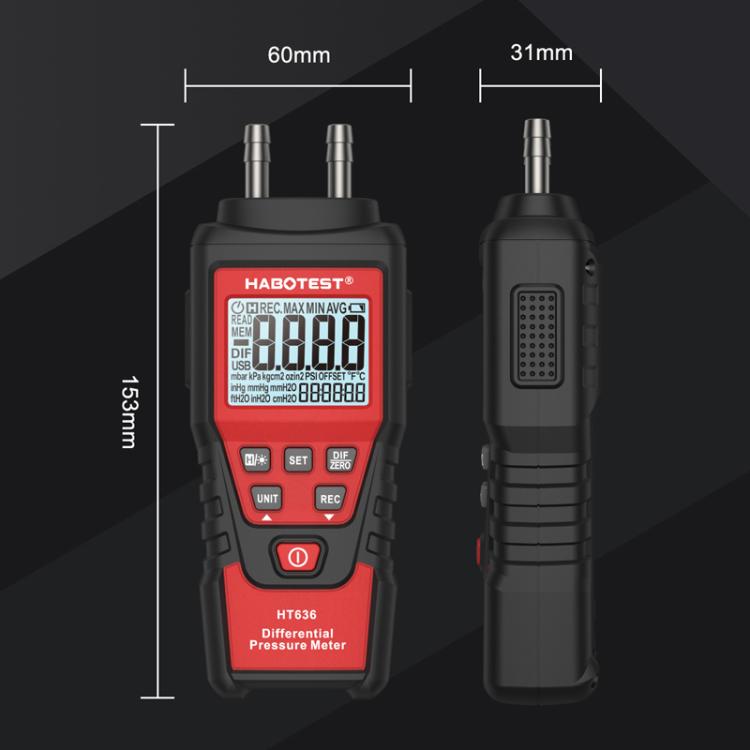 HABOTEST HT636 Highly Precision Differential Pressure Gauge Digital Micropressure Tester, HT636
