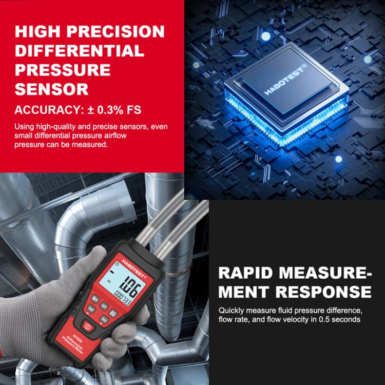 HABOTEST HT636 Highly Precision Differential Pressure Gauge Digital Micropressure Tester, HT636