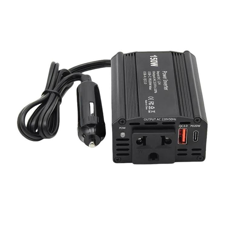 150W PD20W QC3.0 Fast Charging Car Inverter Car Cigarette Lighter Power Supply Adapter, US Plug, EU Plug