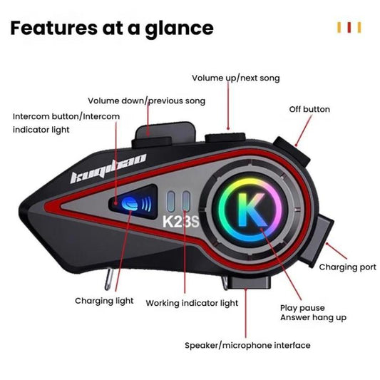 Kuqibao K23S Helmet Bluetooth Earphones 1000m Motorcycle Bluetooth-compatible 2 Person Intercom With Light Waterproof Headset, Hard Wheat, Soft Wheat