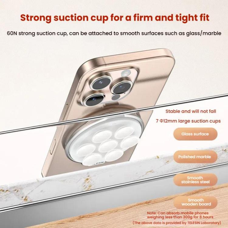 TELESIN MagSafe Suction Cup Mobile Phone Holder Mirror Glass Selfie Mount Portable Silicone Ring Holder