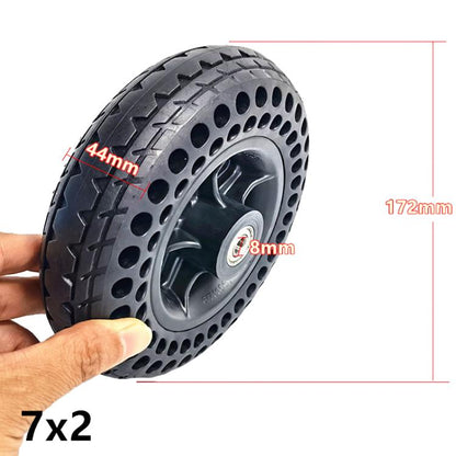 7 Inch Power Wheelchair Front Wheels Pneumatic Free Honeycomb Solid Tire Set Assembly Complete Wheel Set, 7 x 2