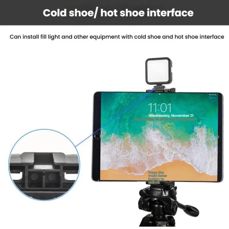 YUNTENG VCT-320 Adjustable Hot Shoe Tablet & Phone Mount Clamp Holder with Dual 1/4 Inch Screw Holes for 5.1-9.9 Inch Devices