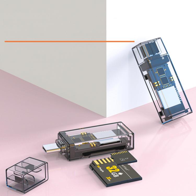 Transparent Card Reader for PC/Laptop/Smartphone, USB-C/Type-C To SD/TF, 8 Pin To SD/TF, Type-C+8 Pin To SD/TF, USB+8 Pin To SD/TF
