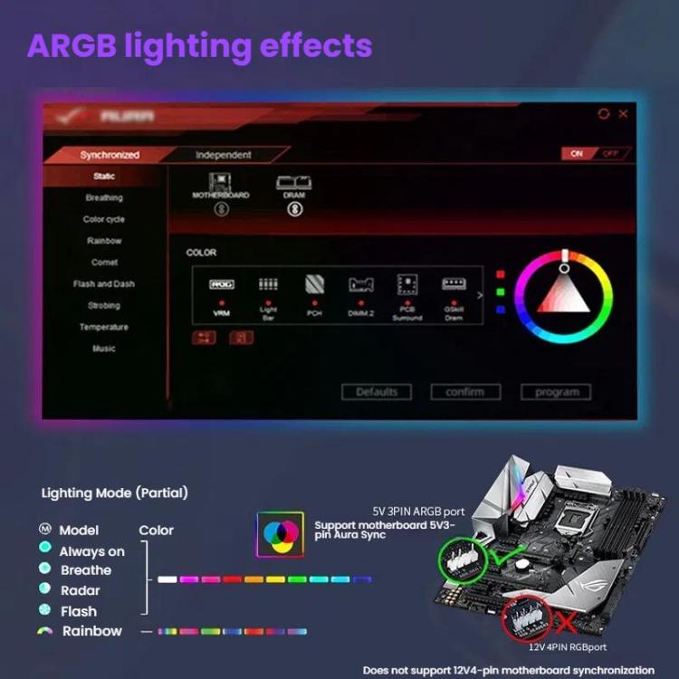 4RS 12cm Computer  Case Fan with Infinity Mirror ARGB Thermal Control & Ultra Quiet Cooling