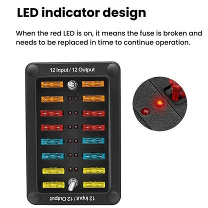 One In And One Out 12-Way Fuse Box LED Indicator With Sticker, ZH-1704B2