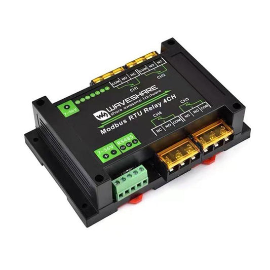 Waveshare Guide-Type 4-Way RS485 High-Current Relay Module, Modbus RTU Protocol, 30461