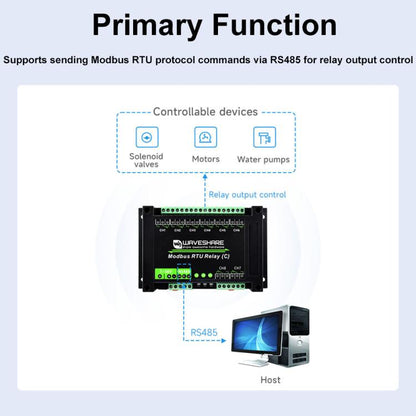 Waveshare Modbus RTU Protocol 8-Ch Latching Relay Module (C) With RS485 Interface, 30460