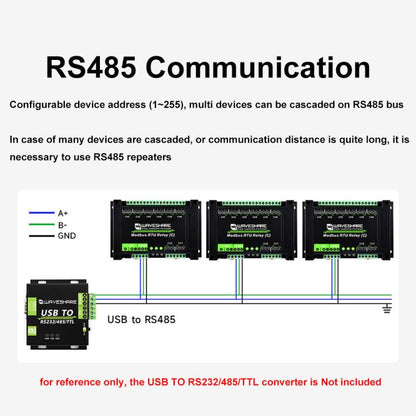 Waveshare Modbus RTU Protocol 8-Ch Latching Relay Module (C) With RS485 Interface, 30460