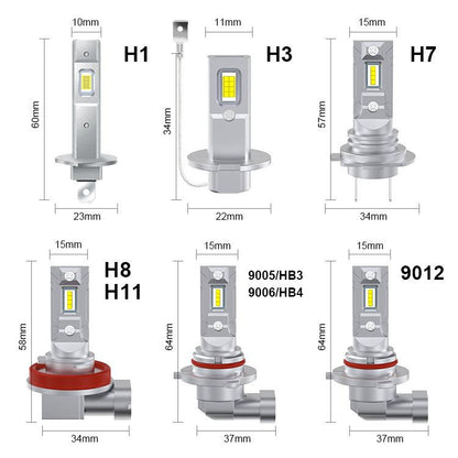 2pcs Mini 1:1 Direct Plug Car LED Headlight Bulb, H1, H3, H7, H11, 9005, 9006, H16, P13W, 9012