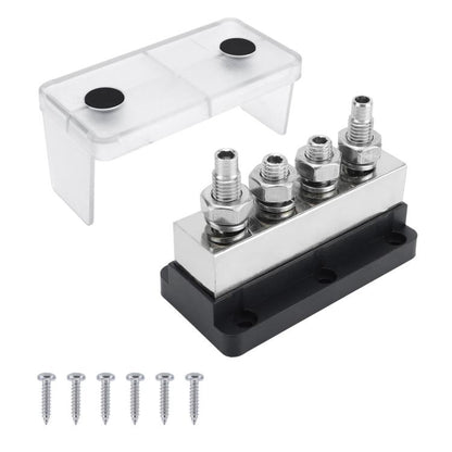 600A RV Yacht Copper Bolt 4 Stud Heavy Duty Busbar Terminal, Red Single, Black Single, Red+Black