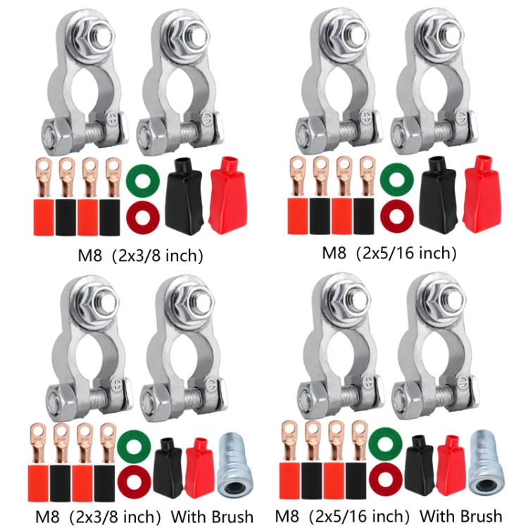 Cosse de batterie en alliage de zinc pour camping-car et yacht M8, 2x3/8 pouce, 2x5/16 pouce, 2x3/8 pouce avec brosse, 2x5/16 pouce avec brosse
