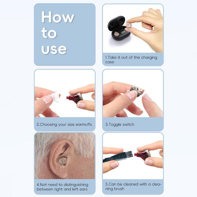 Elderly Hearing Aids Invisible Sound Amplifier Noise Reduction Collector With Digital Display Charging Compartment