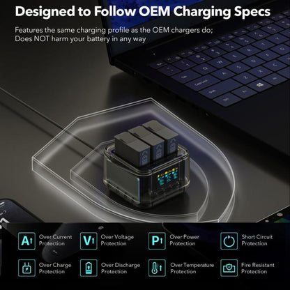 For GoPro HERO13 Black Super Fast Charger Dock Battery Charging Station With OLED Screen Display