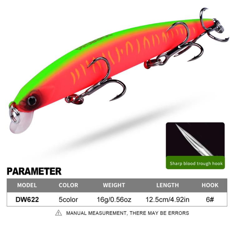 Leurre Minnow Submergé PROBEROS DW622 12,5cm-16g, Leurre Dur Bionique en Plastique Polyvalent pour la Pêche en Mer