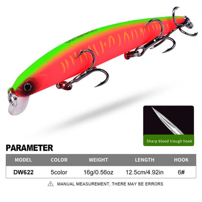Leurre Minnow Submergé PROBEROS DW622 12,5cm-16g, Leurre Dur Bionique en Plastique Polyvalent pour la Pêche en Mer
