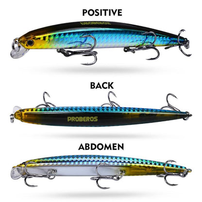 Leurre Minnow Submergé PROBEROS DW622 12,5cm-16g, Leurre Dur Bionique en Plastique Polyvalent pour la Pêche en Mer