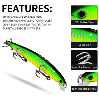 Leurre Minnow Submergé PROBEROS DW622 12,5cm-16g, Leurre Dur Bionique en Plastique Polyvalent pour la Pêche en Mer