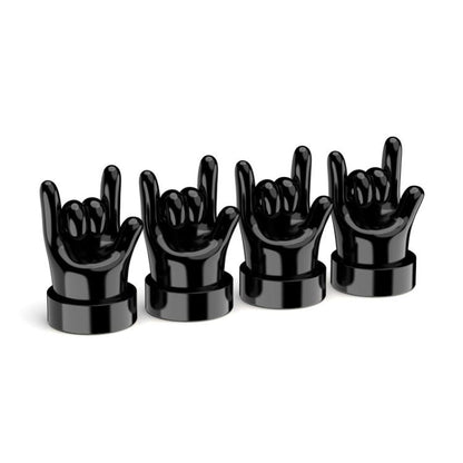 4pcs /Set Car Gesture Valve Tire Decorative Rubber Cap, Yellow Middle Finger, Black Middle Finger, Yellow OK, Black OK, Yellow Rock, Black Rock, Yellow Yeah, Black Yeah, Yellow Six, Black Six