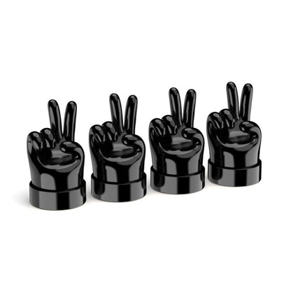 4pcs /Set Car Gesture Valve Tire Decorative Rubber Cap, Yellow Middle Finger, Black Middle Finger, Yellow OK, Black OK, Yellow Rock, Black Rock, Yellow Yeah, Black Yeah, Yellow Six, Black Six