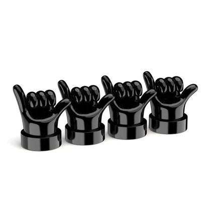4pcs /Set Car Gesture Valve Tire Decorative Rubber Cap, Yellow Middle Finger, Black Middle Finger, Yellow OK, Black OK, Yellow Rock, Black Rock, Yellow Yeah, Black Yeah, Yellow Six, Black Six