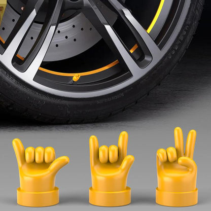 4pcs /Set Car Gesture Valve Tire Decorative Rubber Cap, Yellow Middle Finger, Black Middle Finger, Yellow OK, Black OK, Yellow Rock, Black Rock, Yellow Yeah, Black Yeah, Yellow Six, Black Six