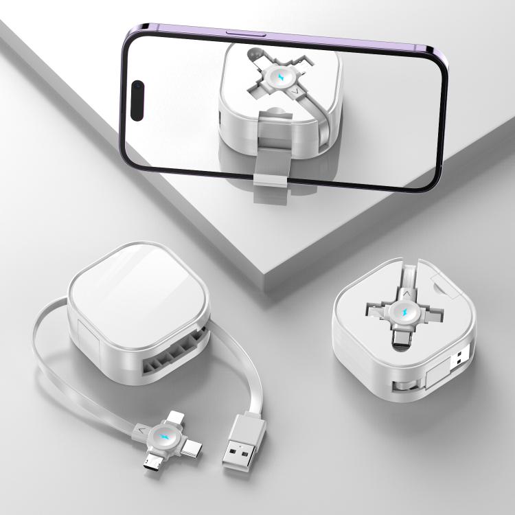 120cm Portable 3 In 1 Fast Charging Cable With Mobile Phone Holder Light Retractable Data Cable
