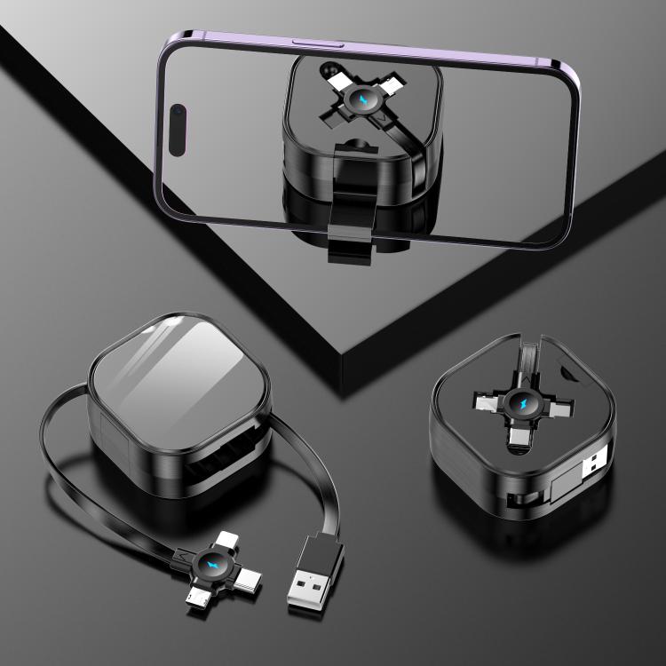 120cm Portable 3 In 1 Fast Charging Cable With Mobile Phone Holder Light Retractable Data Cable