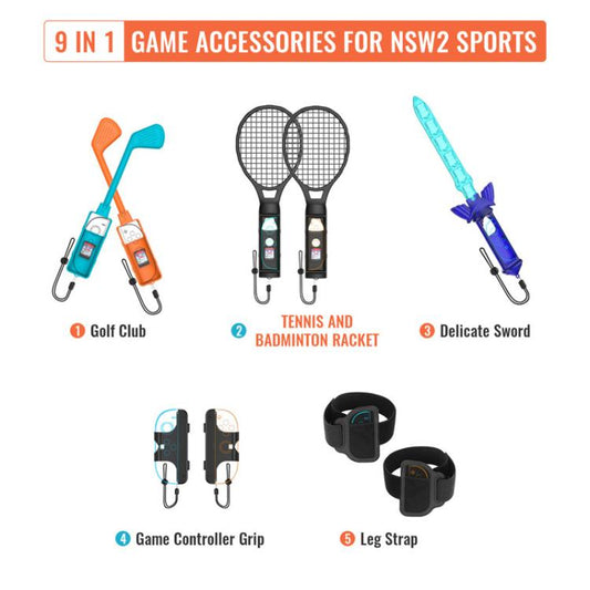 JYS JYS-NS2281 For Nintendo Switch 2 Sports 9 In 1 Gaming Sports Kit Left And Right Grip Accessories