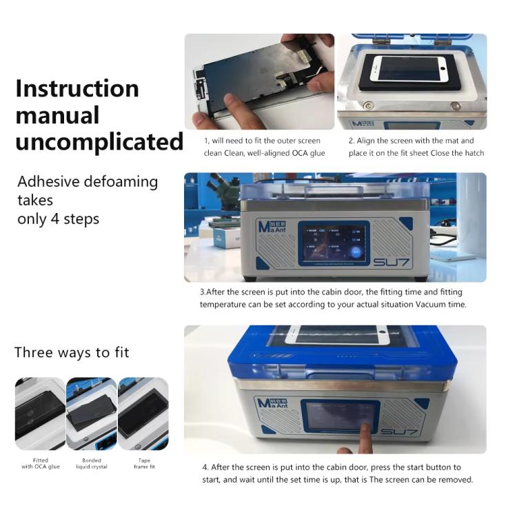 Cell Phone Repair Curved Screen Pressing Machine Flat Panel LCD Screen Vacuum Laminating Machine, EU Plug, MaAnt SU7