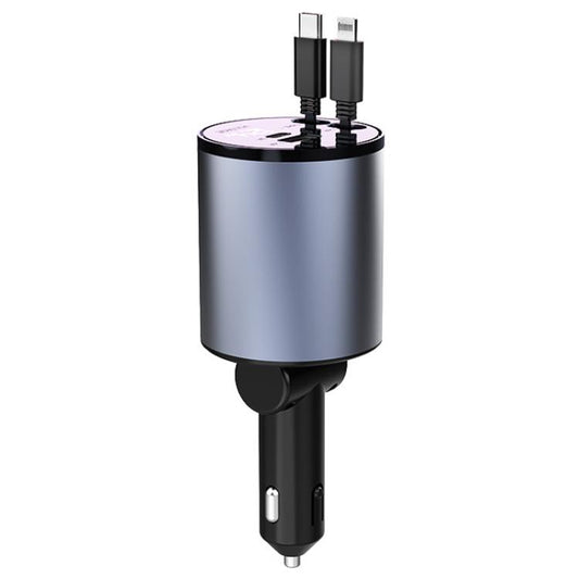 Chargeur allume-cigare rétractable 100W en métal pour voiture, 8 broches+TYPE-C, 8 broches+8 broches (2.4A), TYPE-C+TYPE-C (PD+QC)