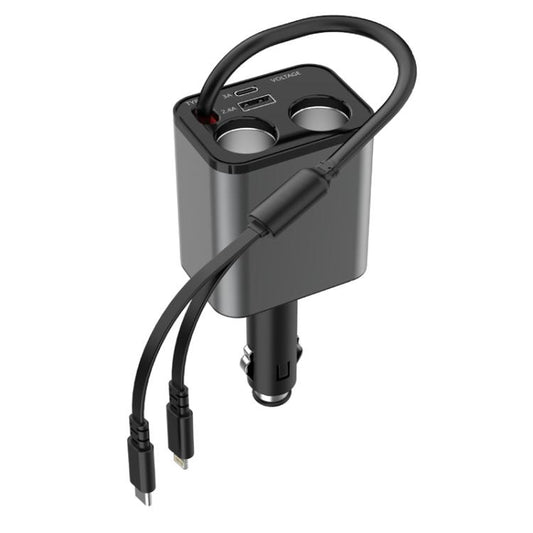 Chargeur de voiture USB rétractable 120 W 1 à 2 à charge rapide avec allume-cigare