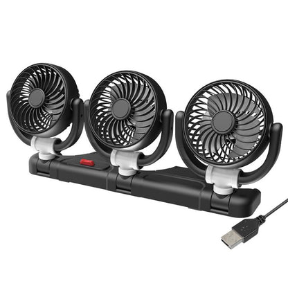 F4505 Ventilateur de voiture à triple tête rotative 3 voies pliable, port USB 5V, port allume-cigare 12V, port allume-cigare 24V