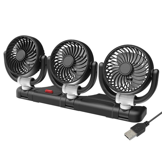 Ventilateur de voiture à trois têtes rotatif F4505, pliable et à trois modes, port USB 5 V, port allume-cigare 12 V, port allume-cigare 24 V