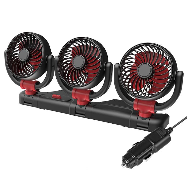 F4505 Ventilateur de voiture à triple tête rotative 3 voies pliable, port USB 5V, port allume-cigare 12V, port allume-cigare 24V