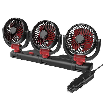 F4505 Ventilateur de voiture à triple tête rotative 3 voies pliable, port USB 5V, port allume-cigare 12V, port allume-cigare 24V