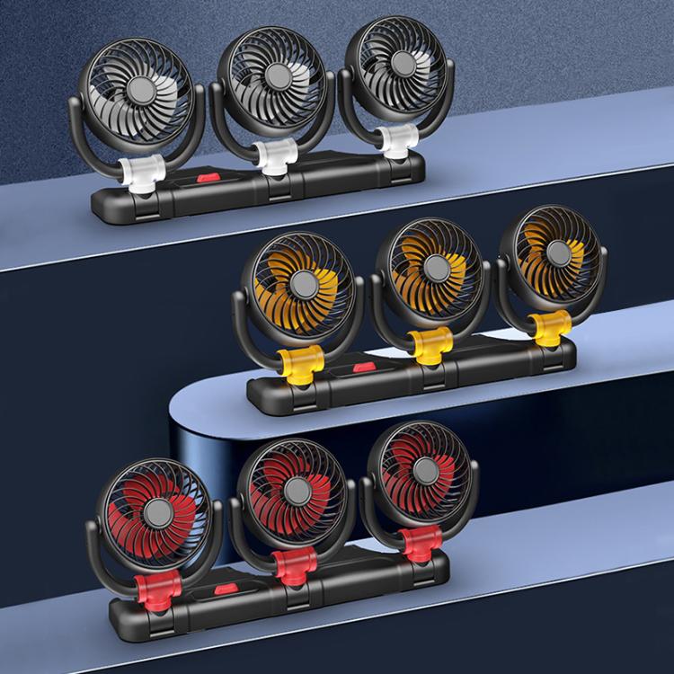F4505 Ventilateur de voiture à triple tête rotative 3 voies pliable, port USB 5V, port allume-cigare 12V, port allume-cigare 24V