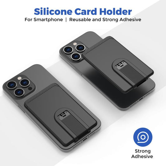 AhaStyle WG133 Adhesive Silicone Cell Phone Card Holder Phone Back Sticker Storage Bag, Adhesive With Stand