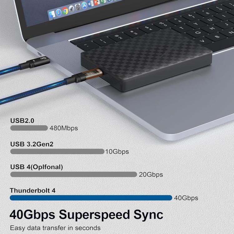 QGeeM USB4 Type-C PD 240W Fast Charging Cable With Digital Display, 40Gbps Data Transfer, 8K 60Hz Video Output For Laptop/Phone/Tablet, 1m