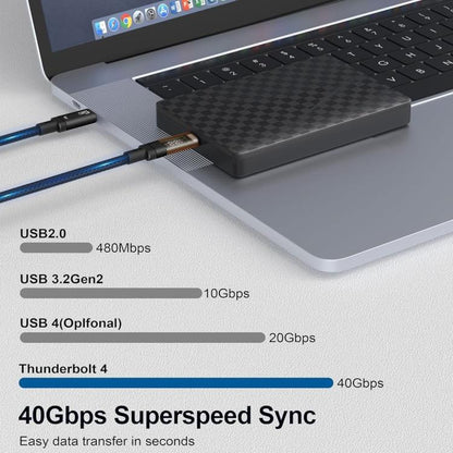 QGeeM USB4 Type-C PD 240W Fast Charging Cable With Digital Display, 40Gbps Data Transfer, 8K 60Hz Video Output For Laptop/Phone/Tablet, 1m