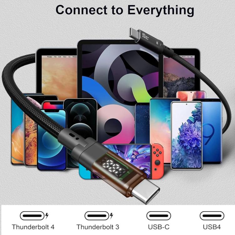 QGeeM USB4 Type-C PD 240W Fast Charging Cable With Digital Display, 40Gbps Data Transfer, 8K 60Hz Video Output For Laptop/Phone/Tablet, 1m