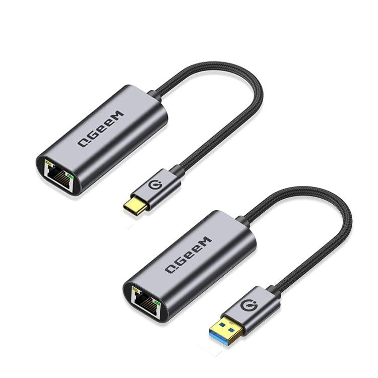 LAN Converter Gigabit Ethernet Adapter for Laptop, PC, Smartphone, Plug & Play Cable Length 15cm, QGeeM  USB-C/Type-C To RJ45, QGeeM  USB-A To RJ45