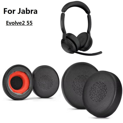 For Jabra Evolve2 55 Stereo Headset 1pair Protein Leather Ear Cushions Soft Replacement Ear Pads, For Jabra Evolve2 55