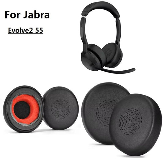 For Jabra Evolve2 55 Stereo Headset 1pair Protein Leather Ear Cushions Soft Replacement Ear Pads, For Jabra Evolve2 55