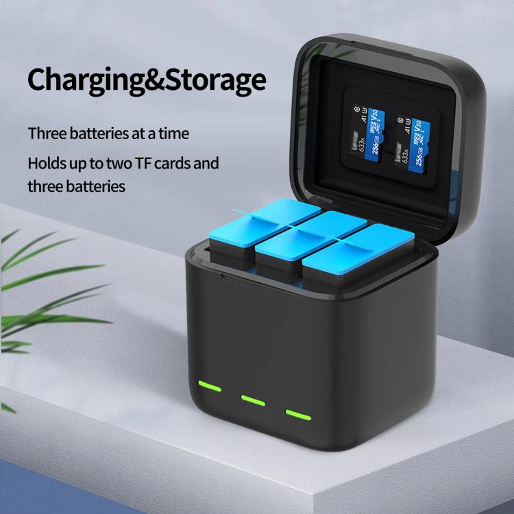 For GoPro HERO13 Black TELESIN 3 Slots Charging Case Compact Storage Box, Charging Case