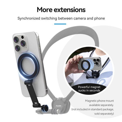 TELESIN Action Camera Neck Holder SE2.0 POV Perspective Bracket With Adjustable Chest Strap, SE2.0 Black, SE2.0 Gray