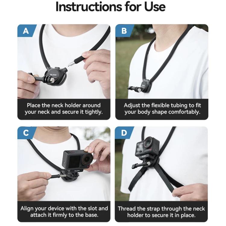 TELESIN Action Camera Neck Holder SE2.0 POV Perspective Bracket With Adjustable Chest Strap, SE2.0 Black, SE2.0 Gray