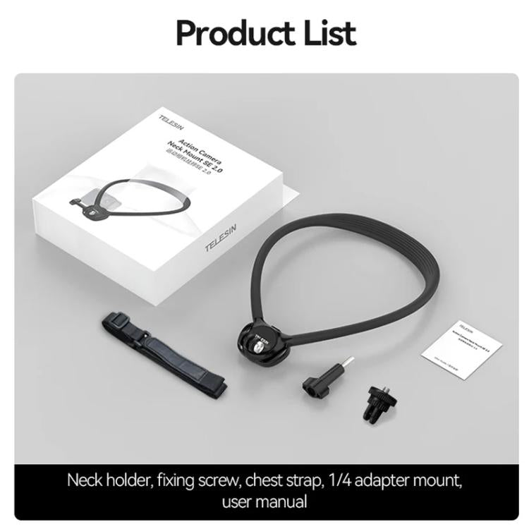 TELESIN Action Camera Neck Holder SE2.0 POV Perspective Bracket With Adjustable Chest Strap, SE2.0 Black, SE2.0 Gray