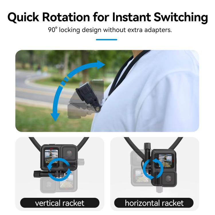 TELESIN Action Camera Neck Holder SE2.0 POV Perspective Bracket With Adjustable Chest Strap, SE2.0 Black, SE2.0 Gray